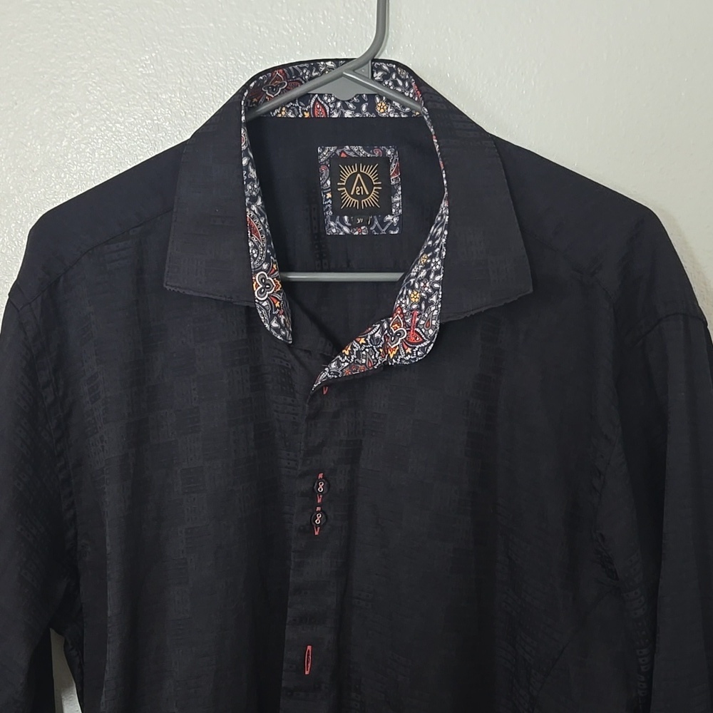 A 21 | Black Cotton Contrasting Cuffs Collar Dress Shirt Size XL